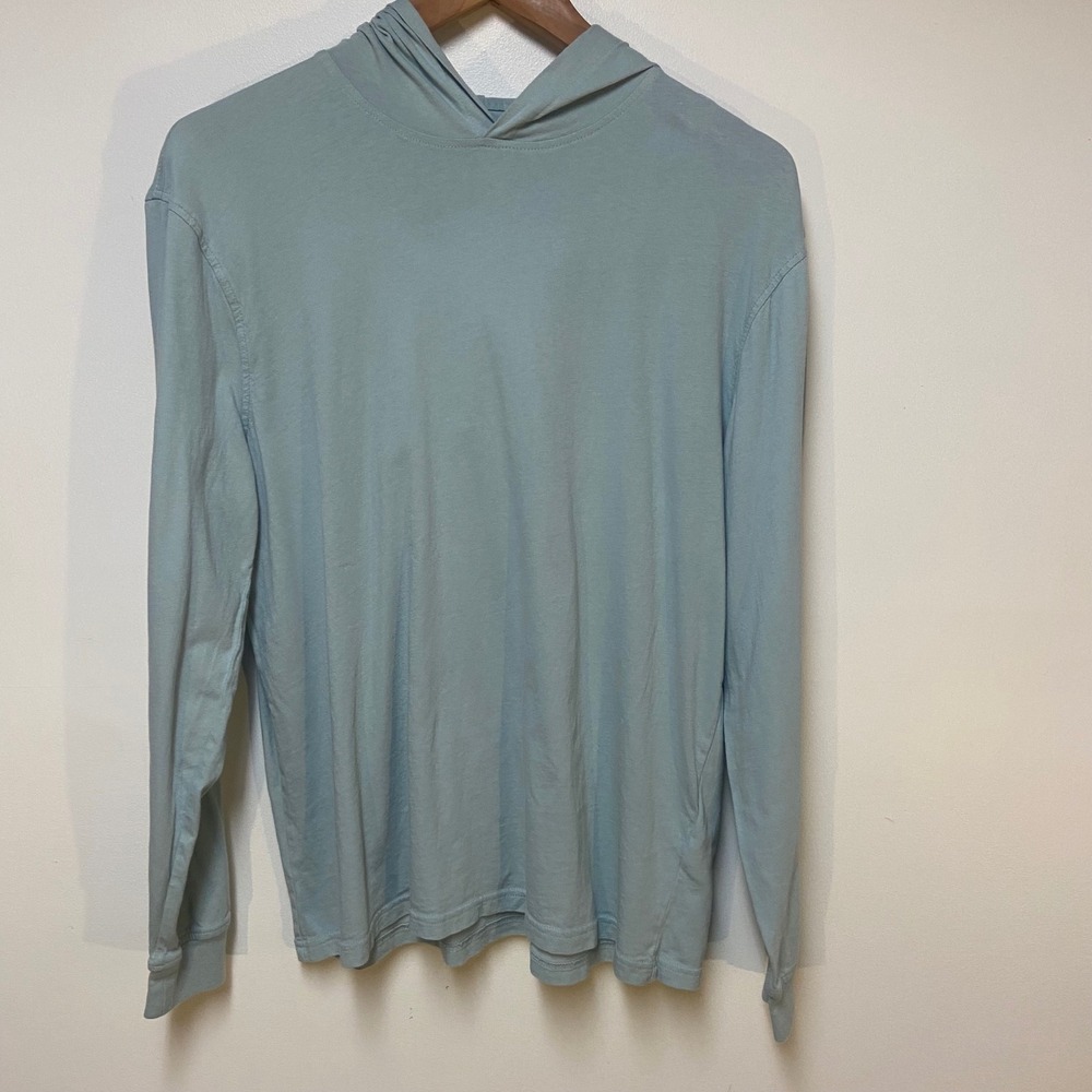 J.Crew Hooded T-Shirt Mens Medium Light Blue Washed Cotton Long Sleeve Hoodie